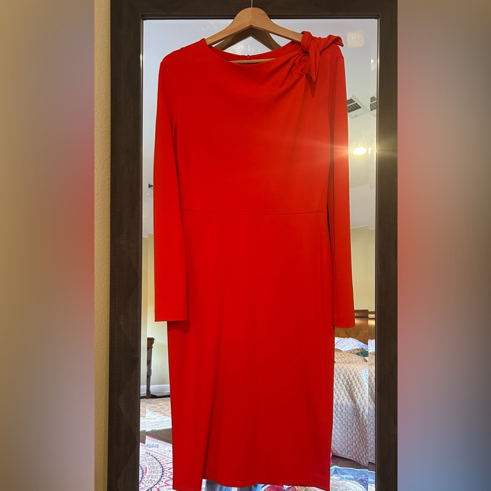 Escada Red and Black Long Sleeve Sheath Dress